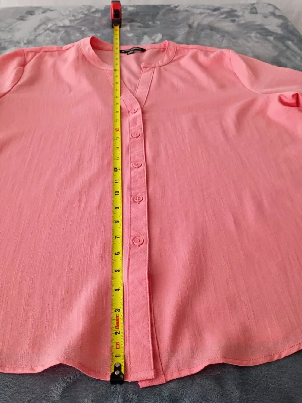 Mario Serrani Italy Pink Button Front Blouse L Roll Tab Sleeve Lightweight